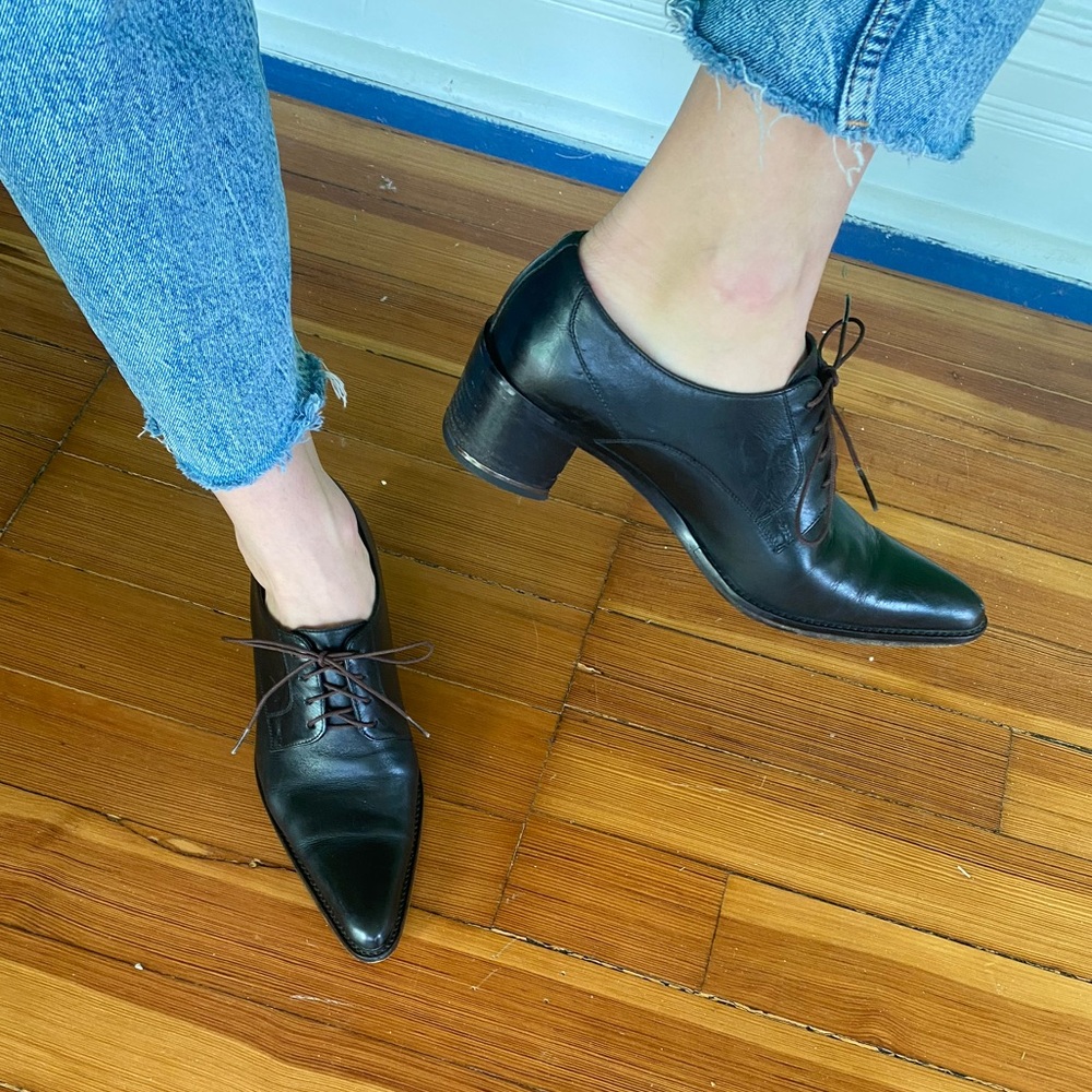 Gino Rossi y2k vintage pointed toe block heel black leather oxford loafers 8